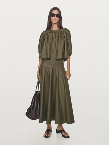Falda midi vuelo fajín - Verde oscuro de Zara