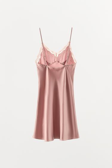 SATIN-FINISH DRESS WITH VISCOSE AND LACE - Pastel pink by Zara - Image 5