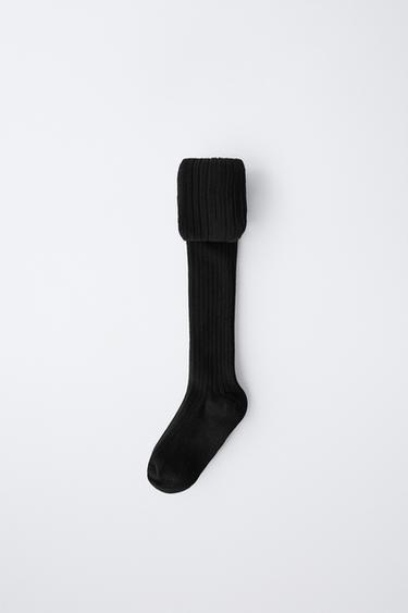 Zara PLAIN RIBBED TIGHTS - Black