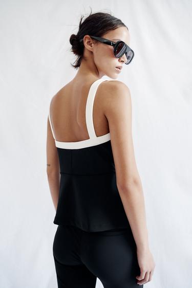 TOP À BOUTONS CONTRASTE - Noir de Zara - Image 4
