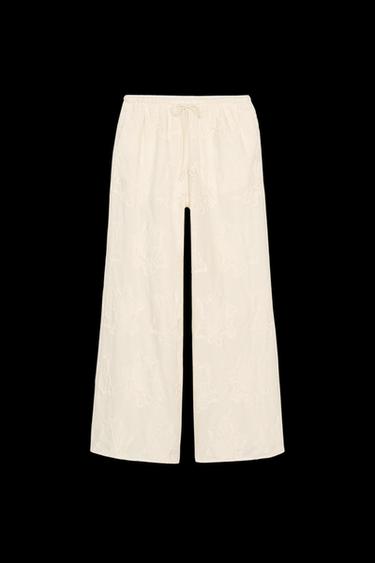 ZW COLLECTION EMBROIDERED PYJAMA TROUSERS - Ecru von Zara - Bild 0