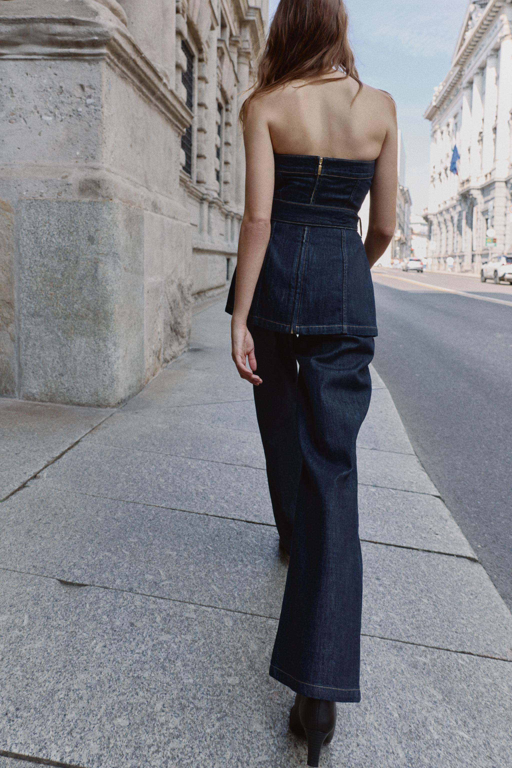 トップス 5 13 14 15 t Z1975 COMBINED DENIM HALTER TOP - Mid-blue | ZARA United States