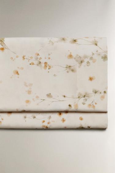 LENÇOL DE CIMA COM ESTAMPA FLORAL - Branco-marfim da Zara