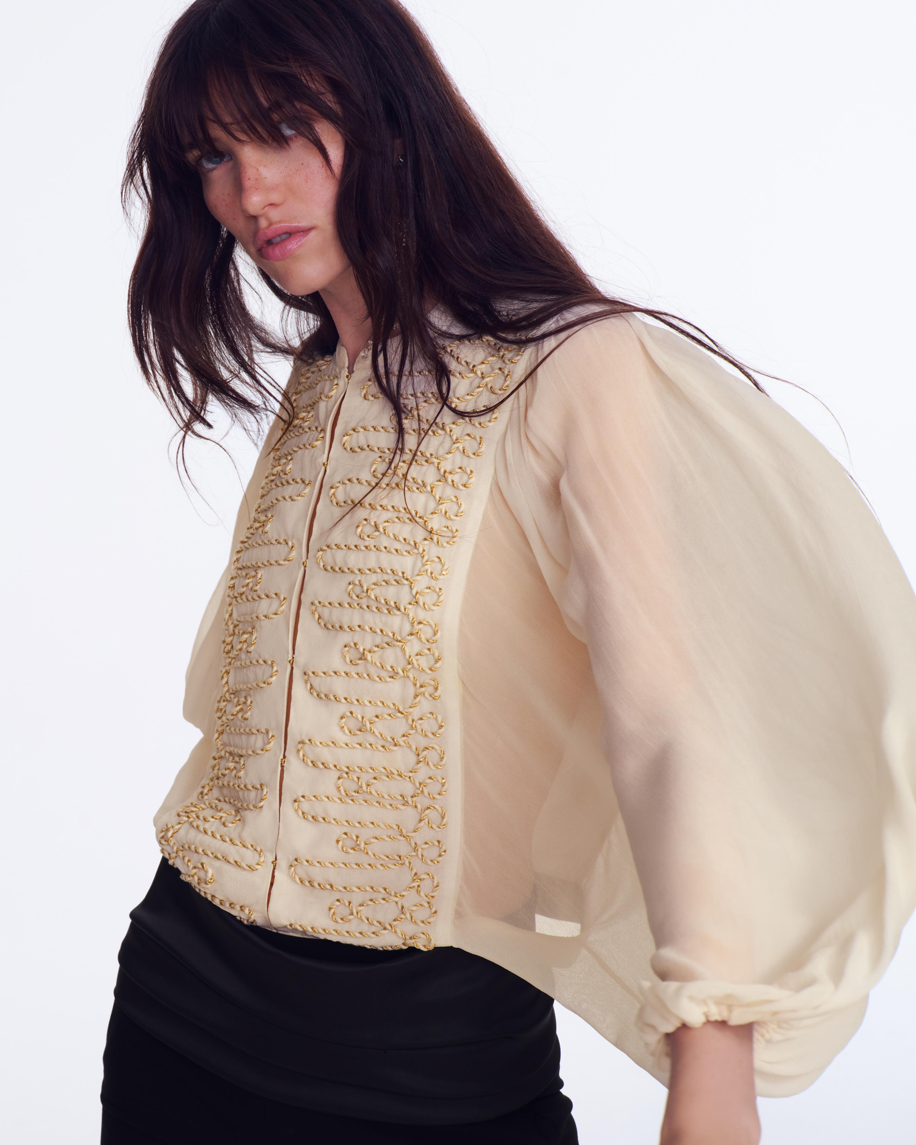ZW COLLECTION ROMANTIC FROG FASTENING SHIRT — Ecru