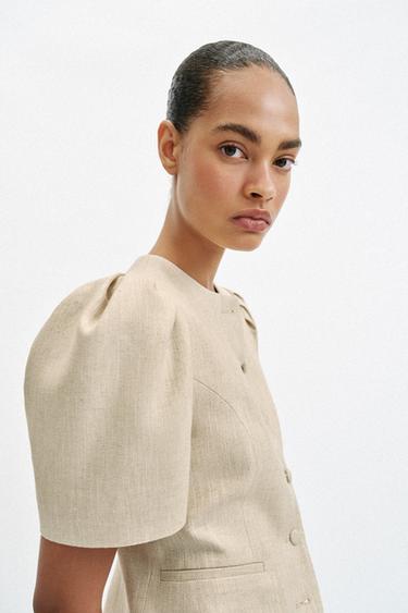 PUFF SLEEVE SHORT SLEEVE BLAZER - Light beige by Zara - Image 3