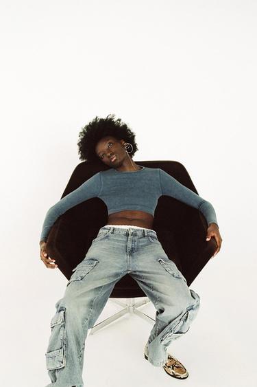 TOP COURT SANS COUTURE DÉLAVÉ RIB - Indigo de Zara - Image 0