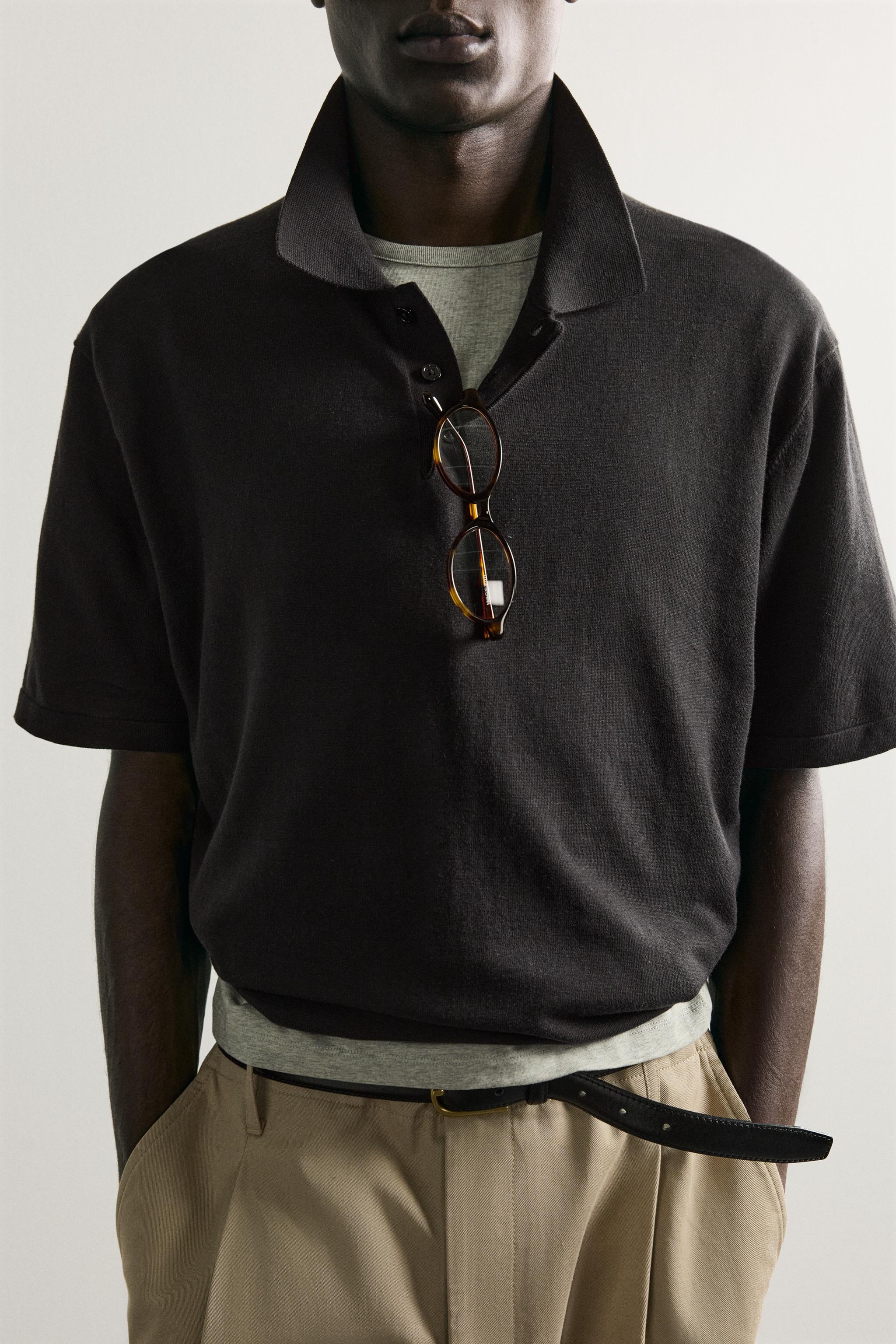 Мужские свитеры Zara REGULAR FIT COTTON BLEND KNIT POLO — фото 6