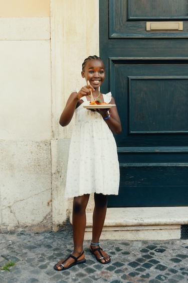 Zara SCHIFFLY LACE TRIM DRESS - Ecru