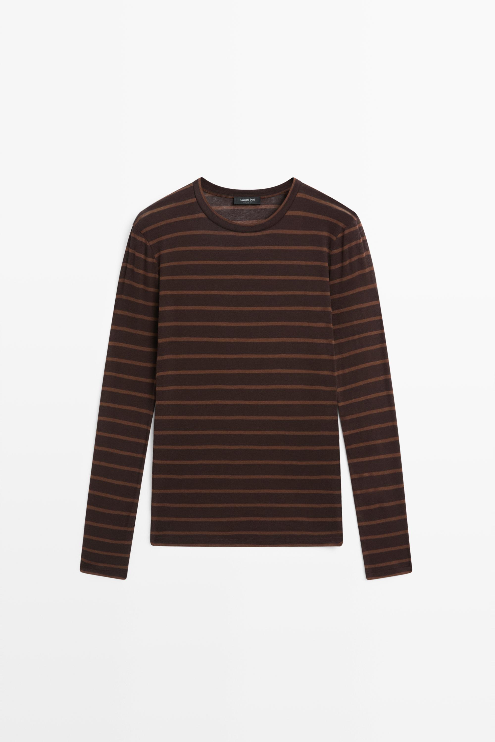 Long sleeve striped T-shirt — Brown