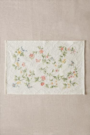 Zara Yeşilimsi - ÇİÇEK DESENLİ JAKARLI AMERİKAN SERVİS