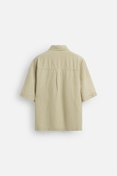 CHEMISE RAYURES LIN - VISCOSE - écru/vert kaki de Zara - Image 7