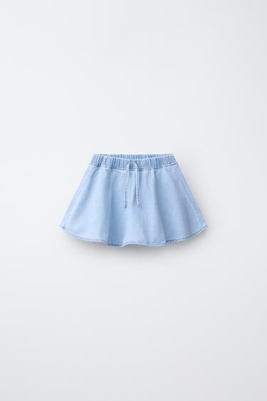 تنورة DENIM برمودا بنقشة زهور - أزرق فاتح by Zara