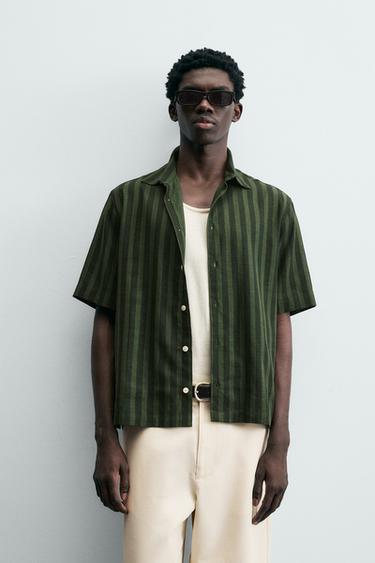 CAMISA RELAXED FIT LISTRADA - Verde da Zara