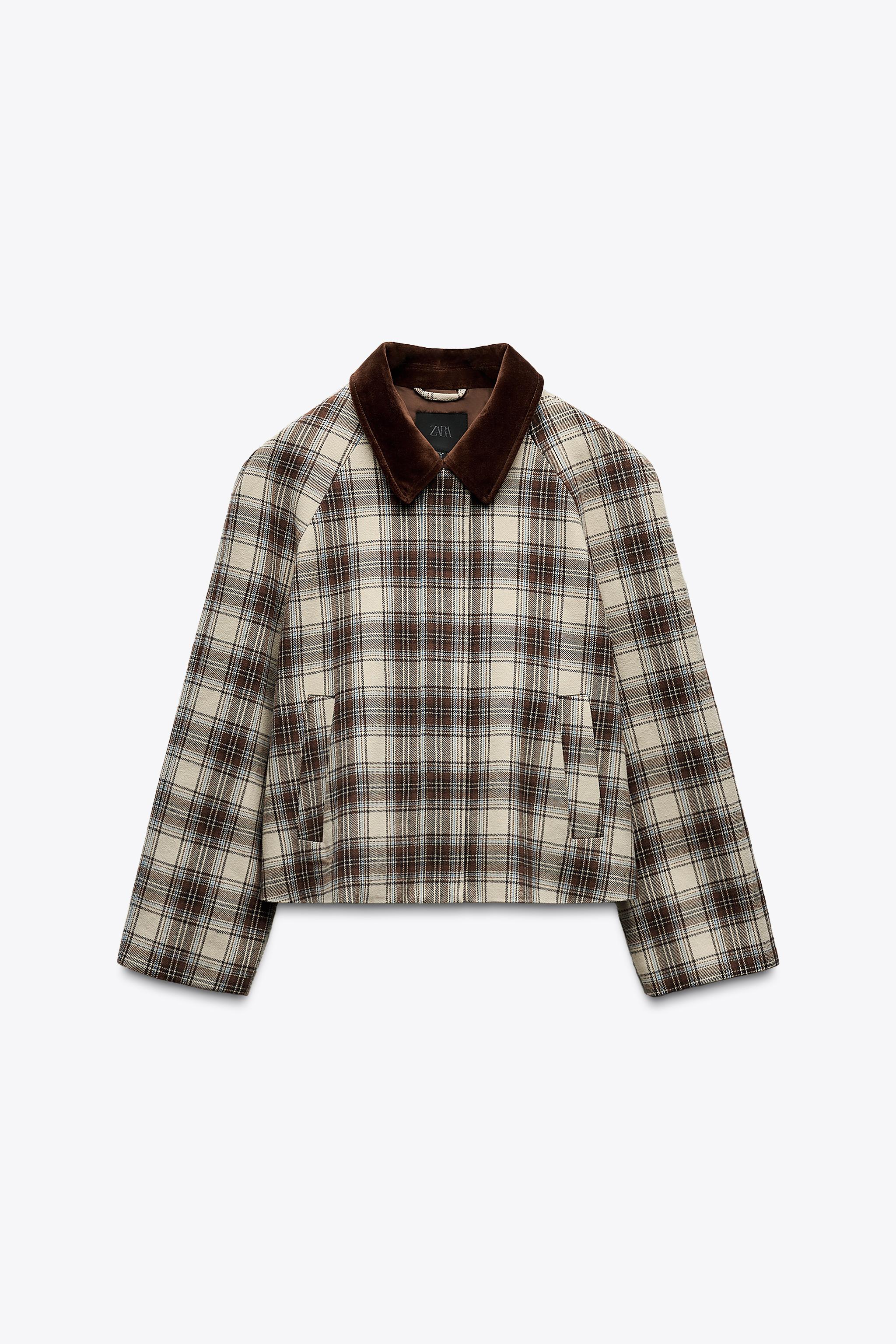 チェック柄ケープジャケット - ブラウンブルー | ZARA Japan / 日本