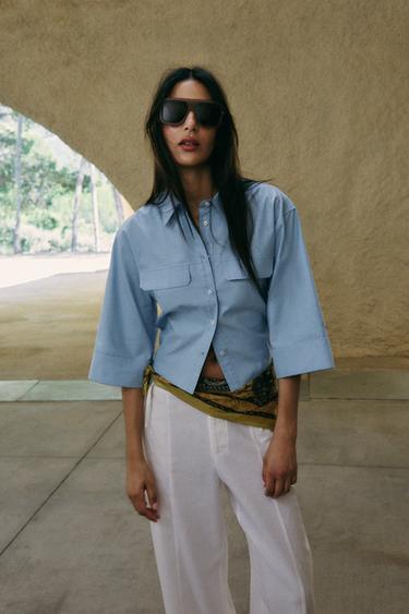 CAMISA OXFORD CORTA - Azul claro de Zara