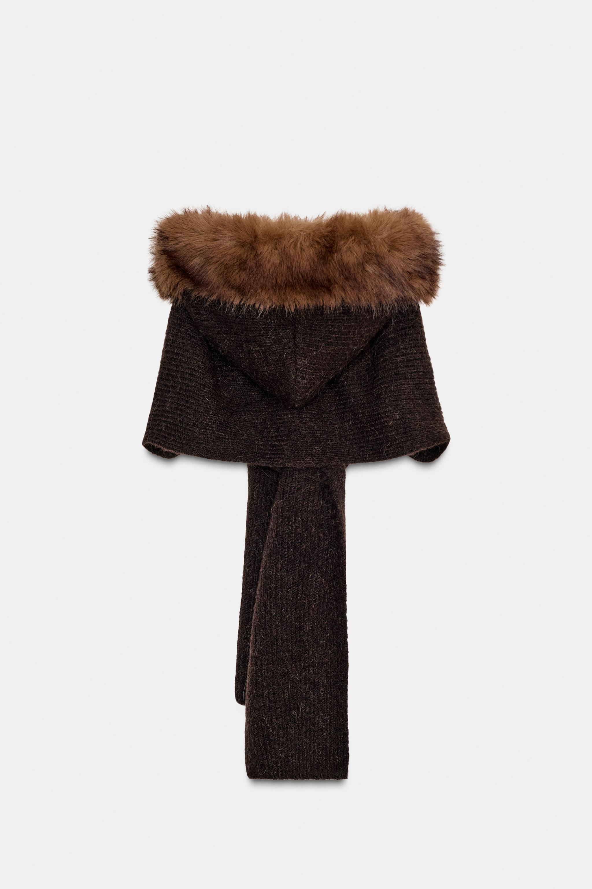 FAUX FUR SCARF HOOD - Brown | ZARA New Zealand