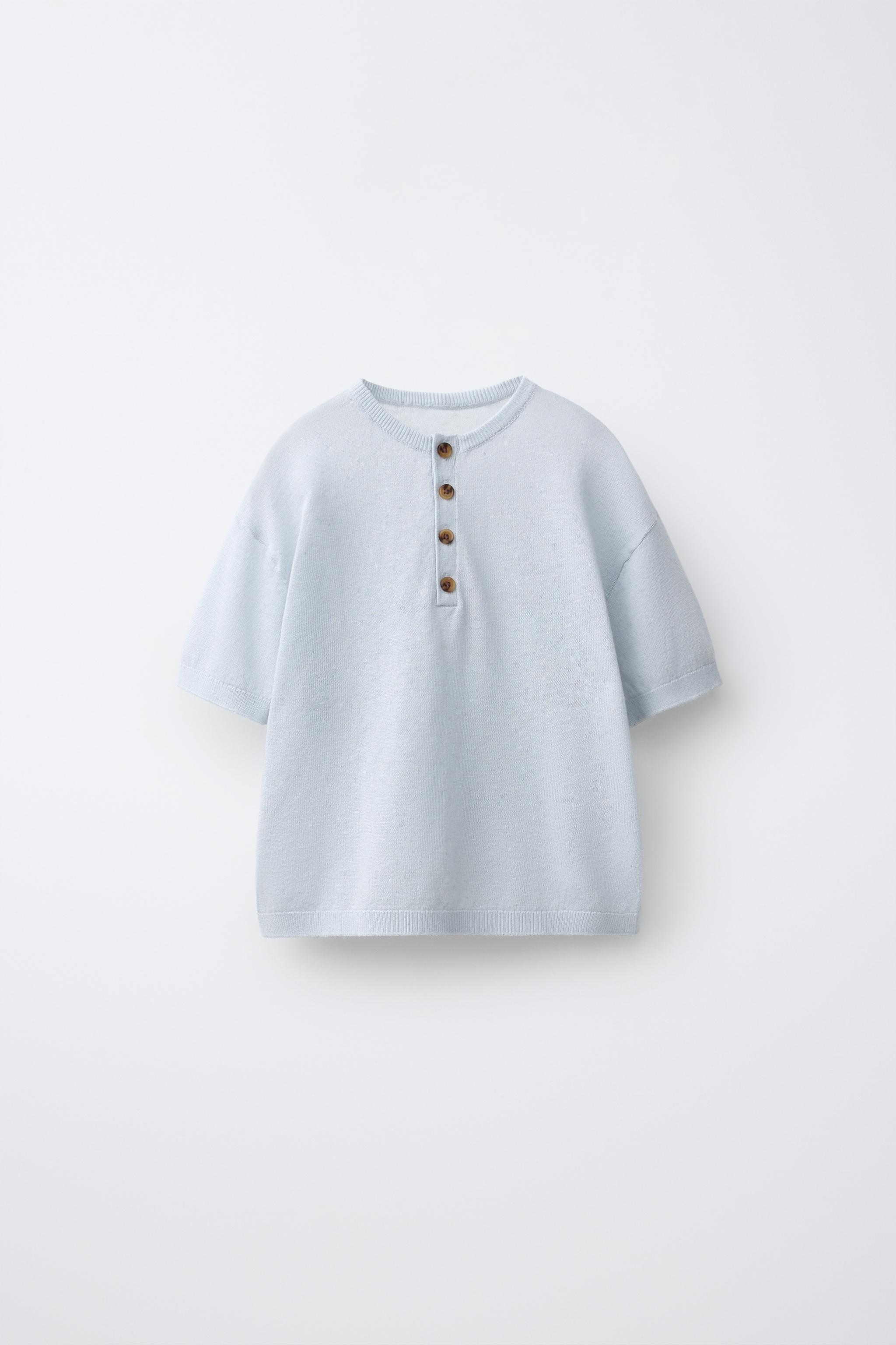 Детские рубашки Zara KNIT HENLEY SHIRT WITH LINEN AND COTTON