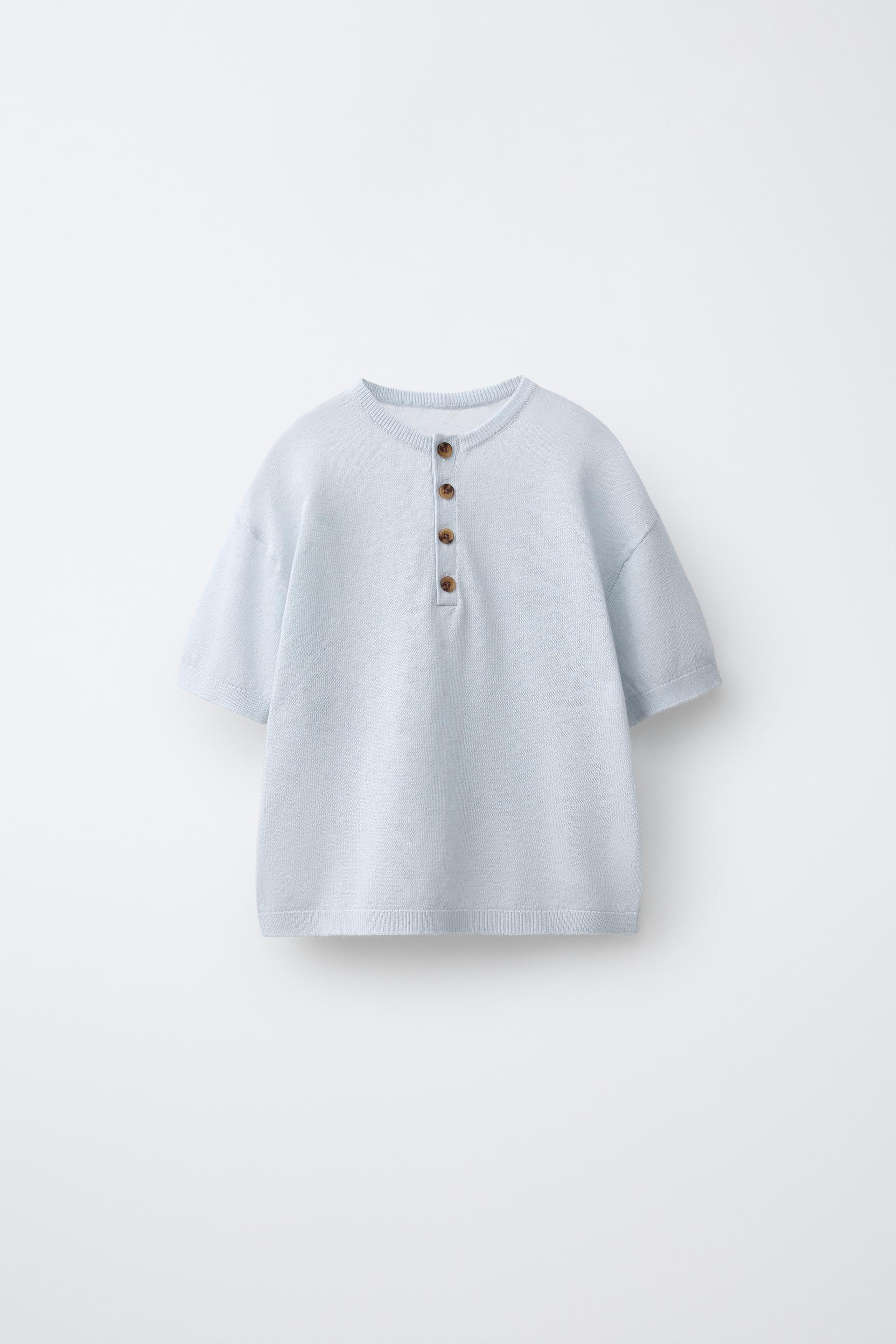 Knit Henley T-Shirt With Linen And Cotton
