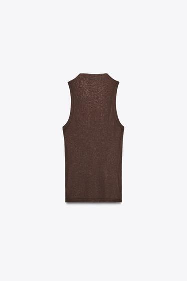 SEMI-SHEER HALTER TOP - Brown by Zara - Image 6