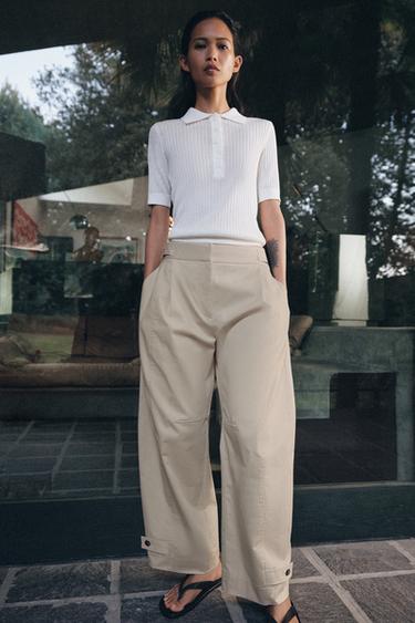 ZW COLLECTION CHINO TROUSERS WITH BELT LOOPS - Stone by Zara