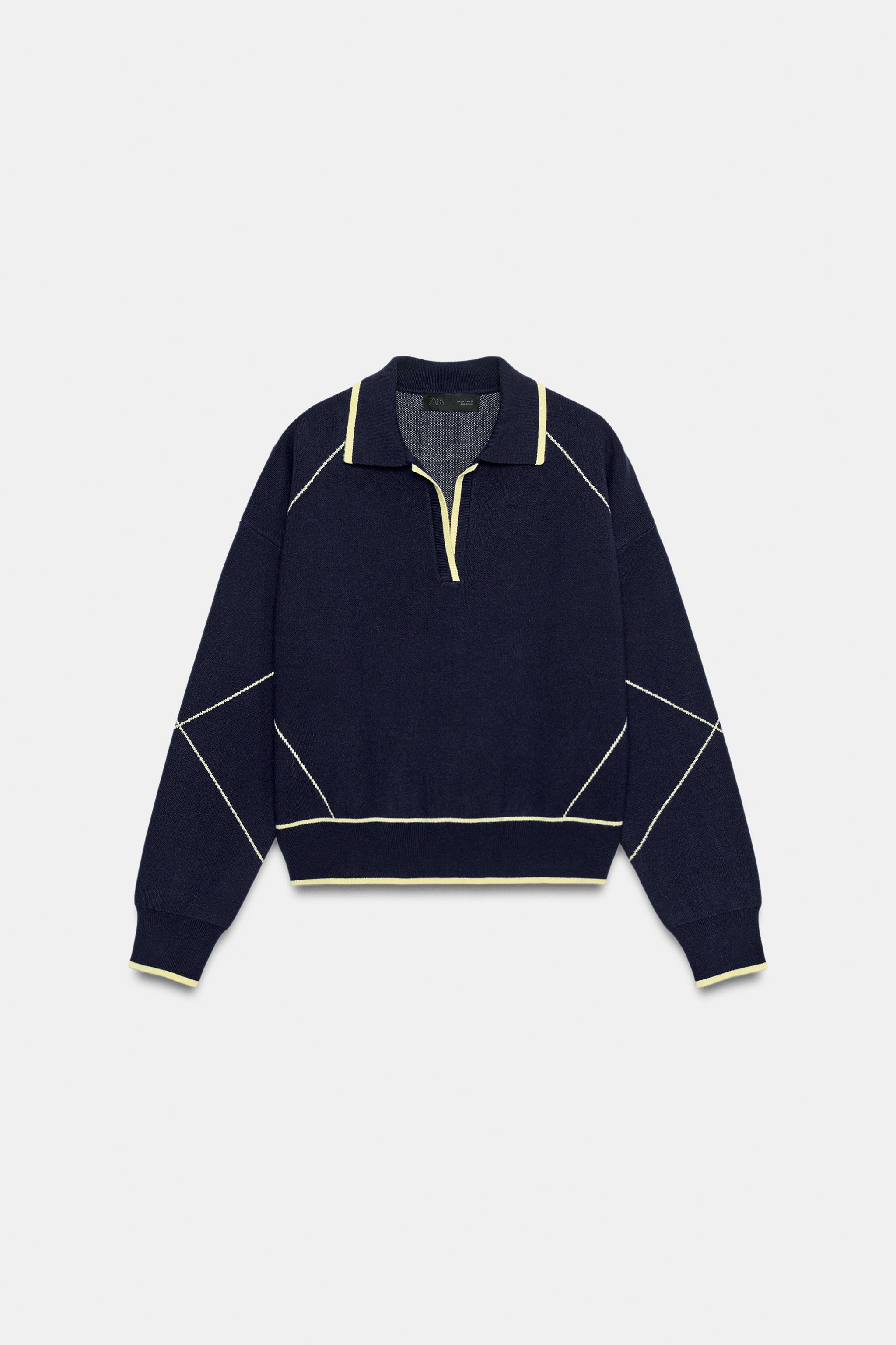 CONTRAST TRIM KNIT POLO SWEATER - thumbnail 2