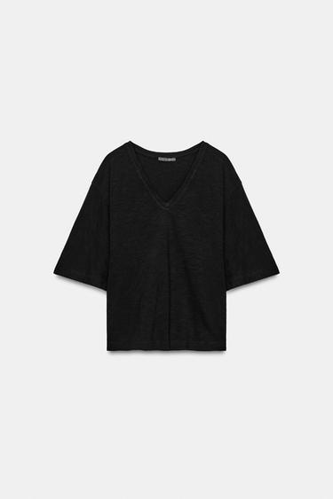 V-NECK T-SHIRT - Black by Zara