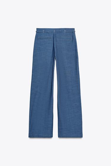 PANTALON LARGE À PASSANTS - Bleu de Zara - Image 5