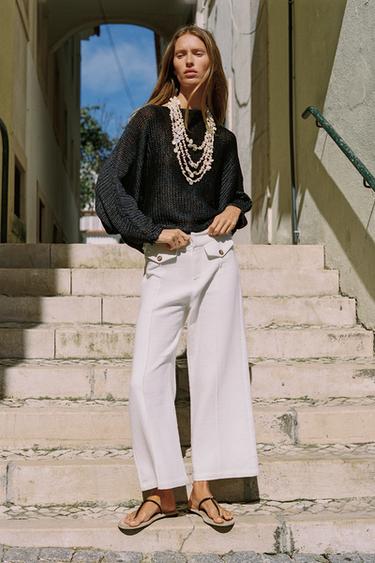 Zara RUSTIC WEAVE CULOTTES - Ecru