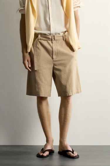 RELAXED FIT BERMUDA SHORTS WITH BELT - Dark beige by Zara