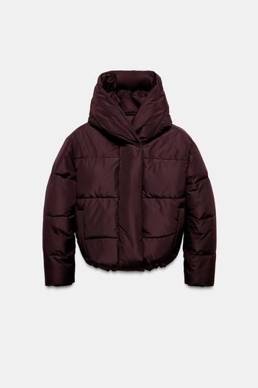 SHORT WATER-REPELLENT WINDPROOF HOODED ANORAK - Burgundy by Zara