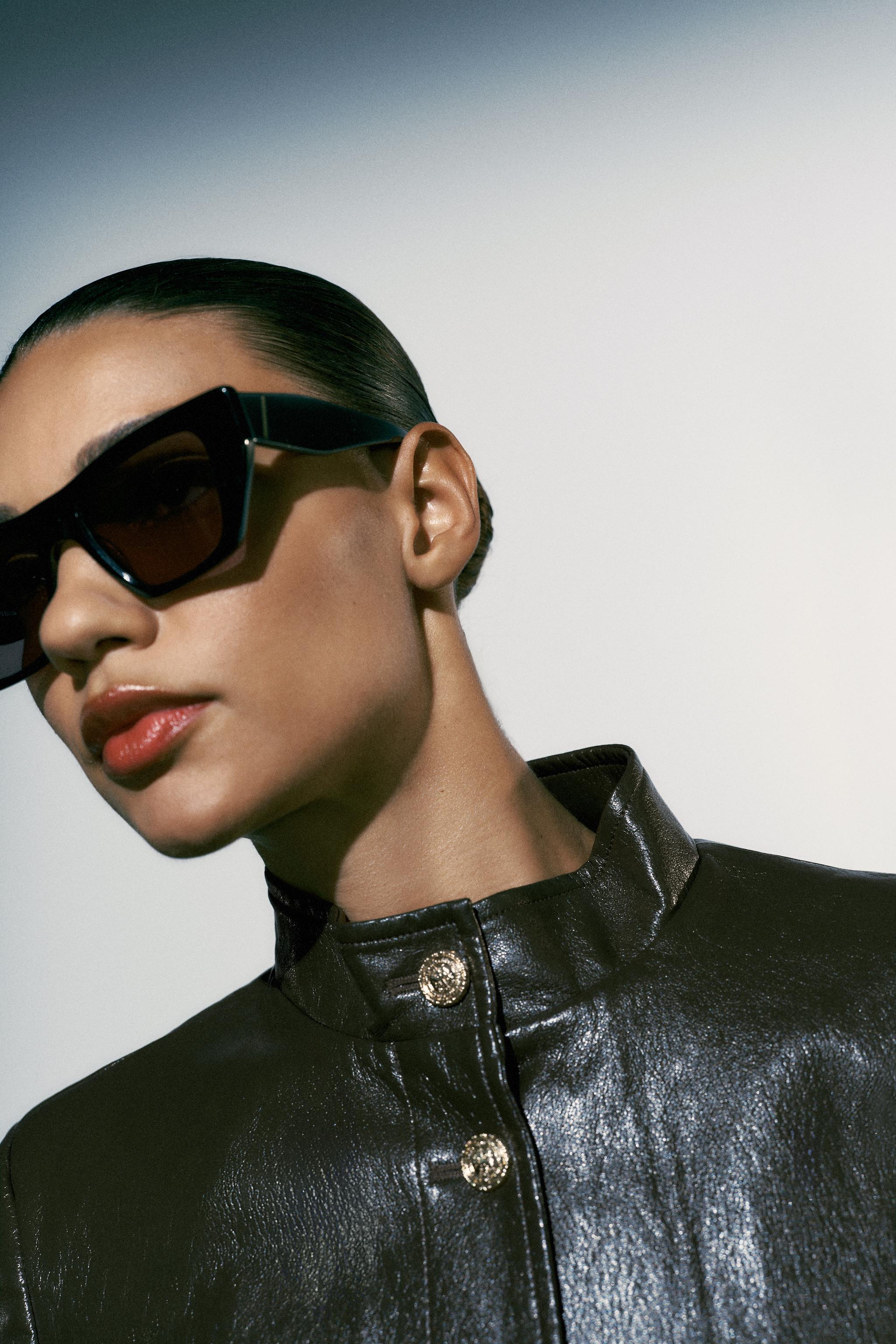 FAUX LEATHER JACKET WITH SHOULDER PADS