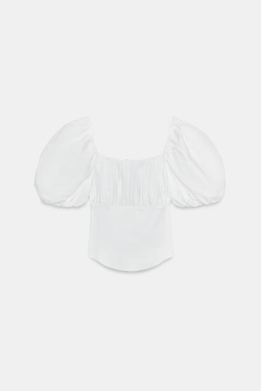 CONTRAST BALLOON SLEEVE TOP - White by Zara - Image 3