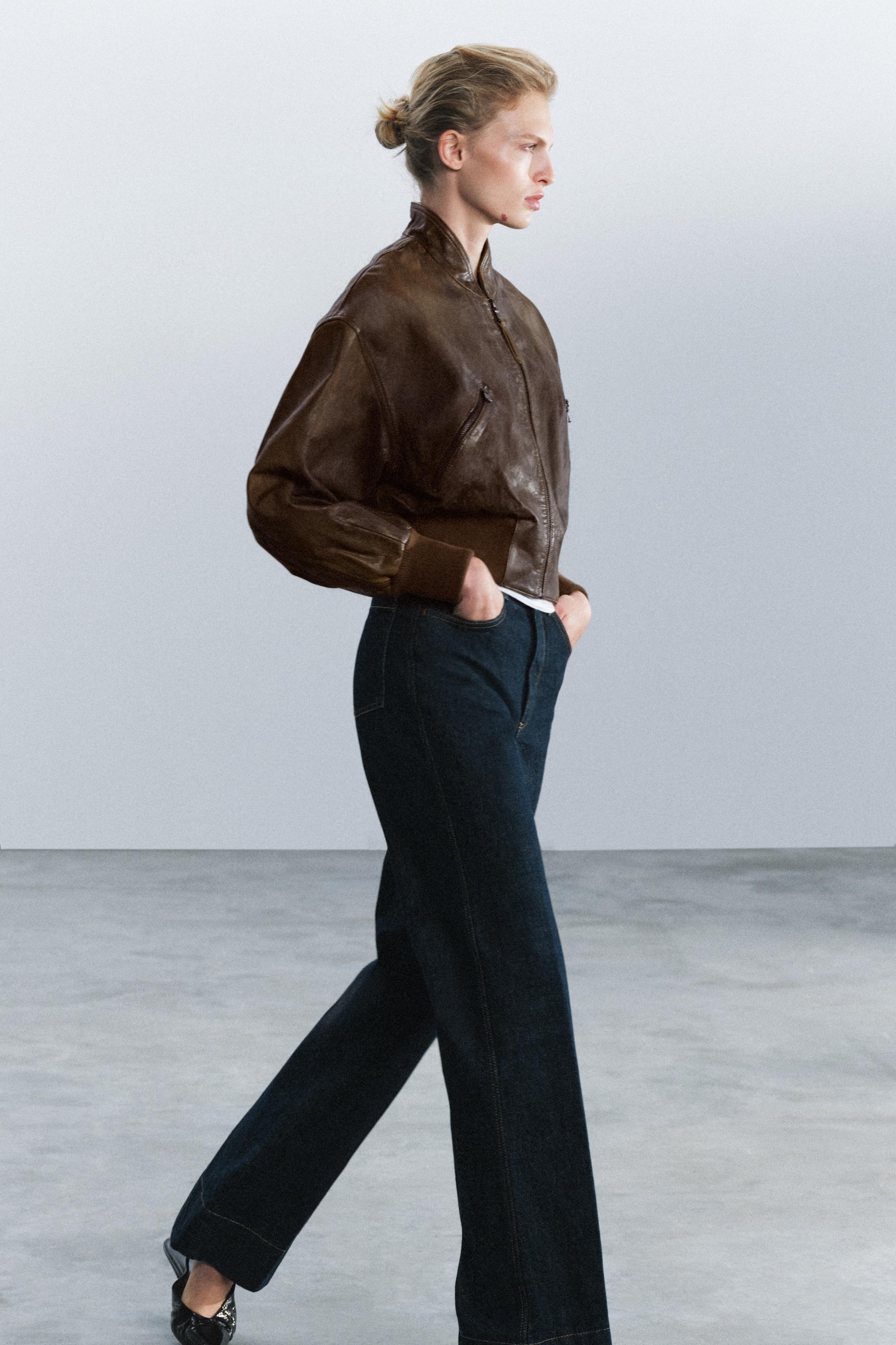 ZW COLLECTION 100% LEATHER CROPPED JACKET