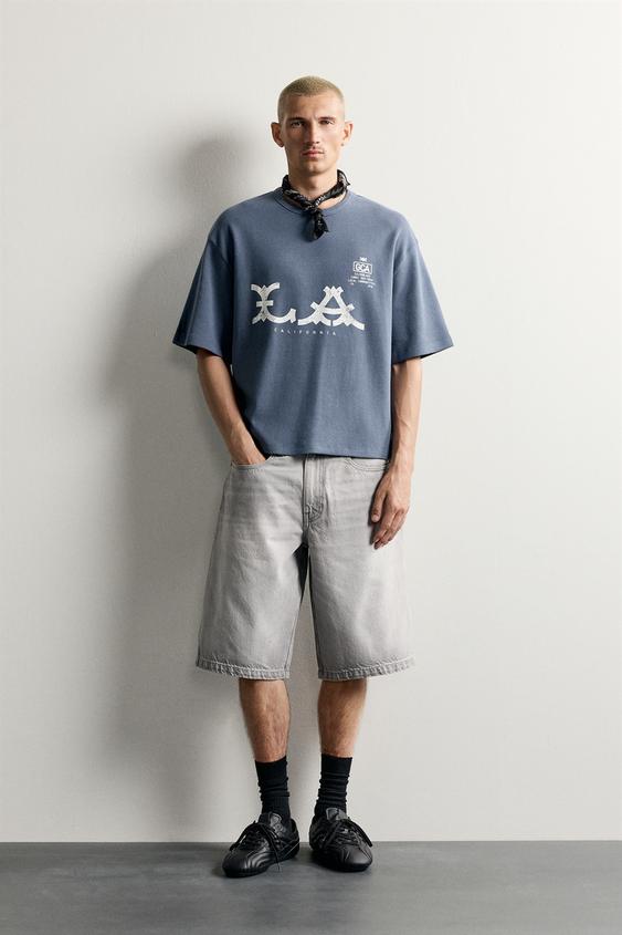 CAMISETA RELAXED FIT ESTAMPADOS - Índigo claro de Zara - Imagen 0