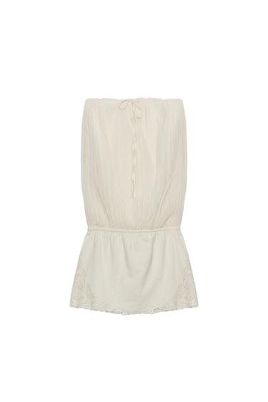 EMBROIDERED CONTRAST BANDEAU DRESS - Oyster-white by Zara