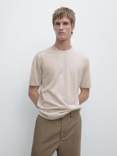 Zara Short sleeve wool blend T-shirt - BEIGE