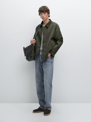 Zara Jacket with leather collar detail - Green - Image 0