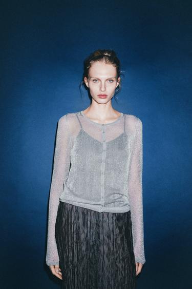 METALLIC THREAD KNIT CARDIGAN - Grey by Zara - Image 0