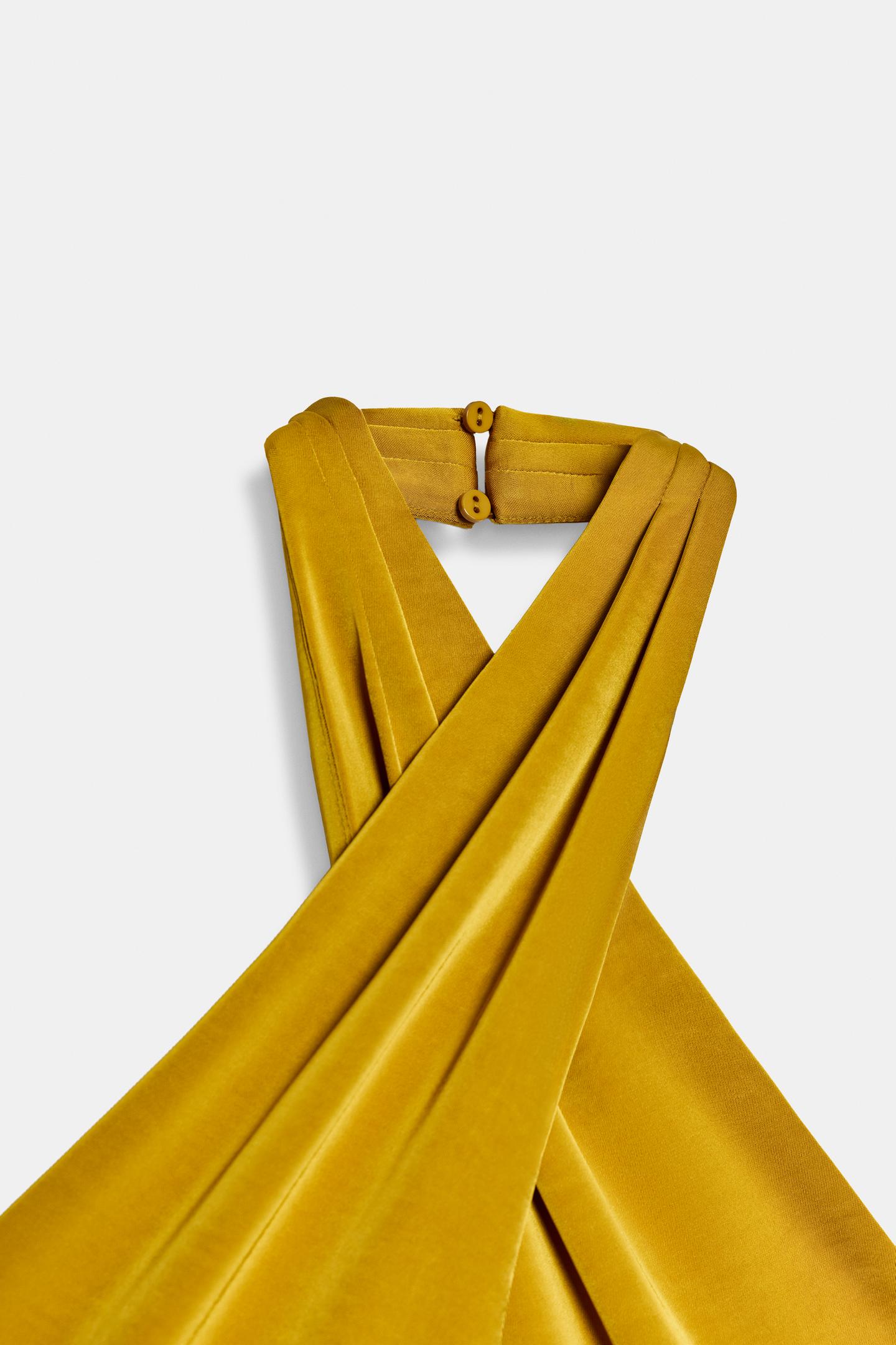 Женское платье Zara Satin Halter MIDI, цвет: Горчичный — фото 8