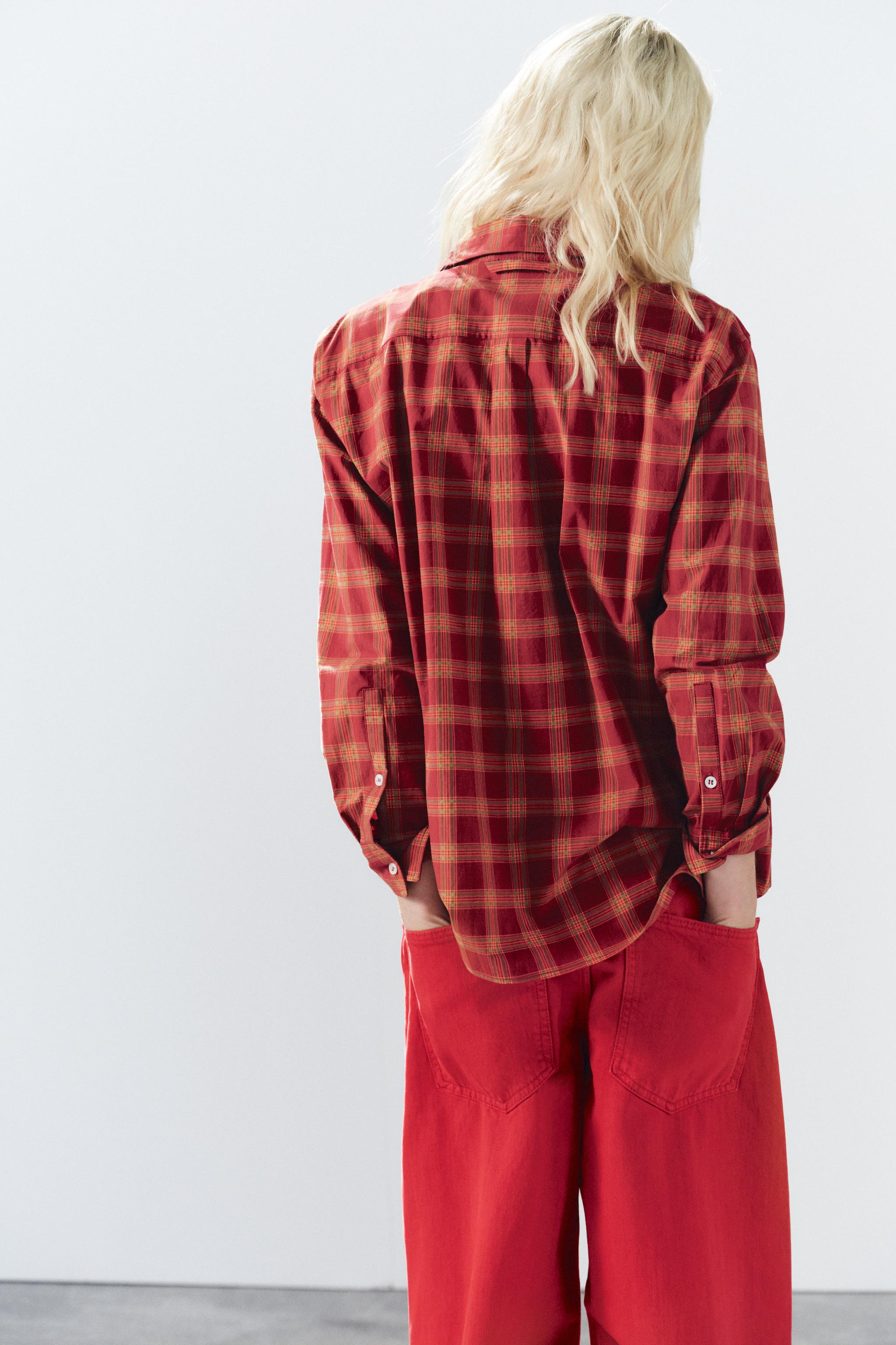 Zara KARELİ POPLİN OVERSIZE GÖMLEK görsel 5