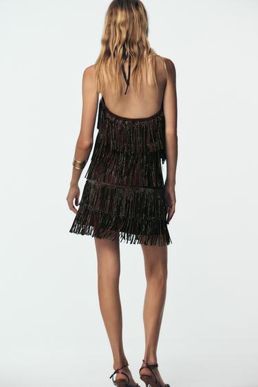 TOP À FRANGES EFFET DAIM BRILLANT - Marron de Zara - Image 5