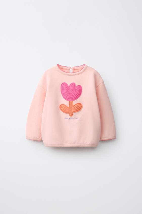 MOLETOM COM BORDADO FLOR - Laranja-claro da Zara - Imagem 0