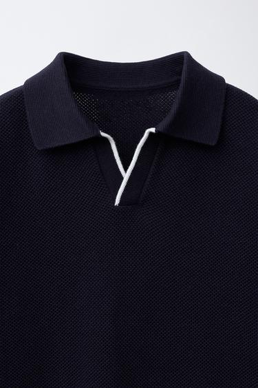 KNIT PIQUÉ POLO SHIRT - Navy / White by Zara - Image 2