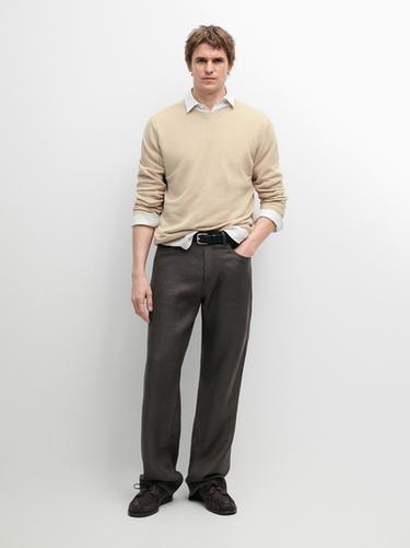 Zara Linen semi-jogger fit trousers - Dark salmon