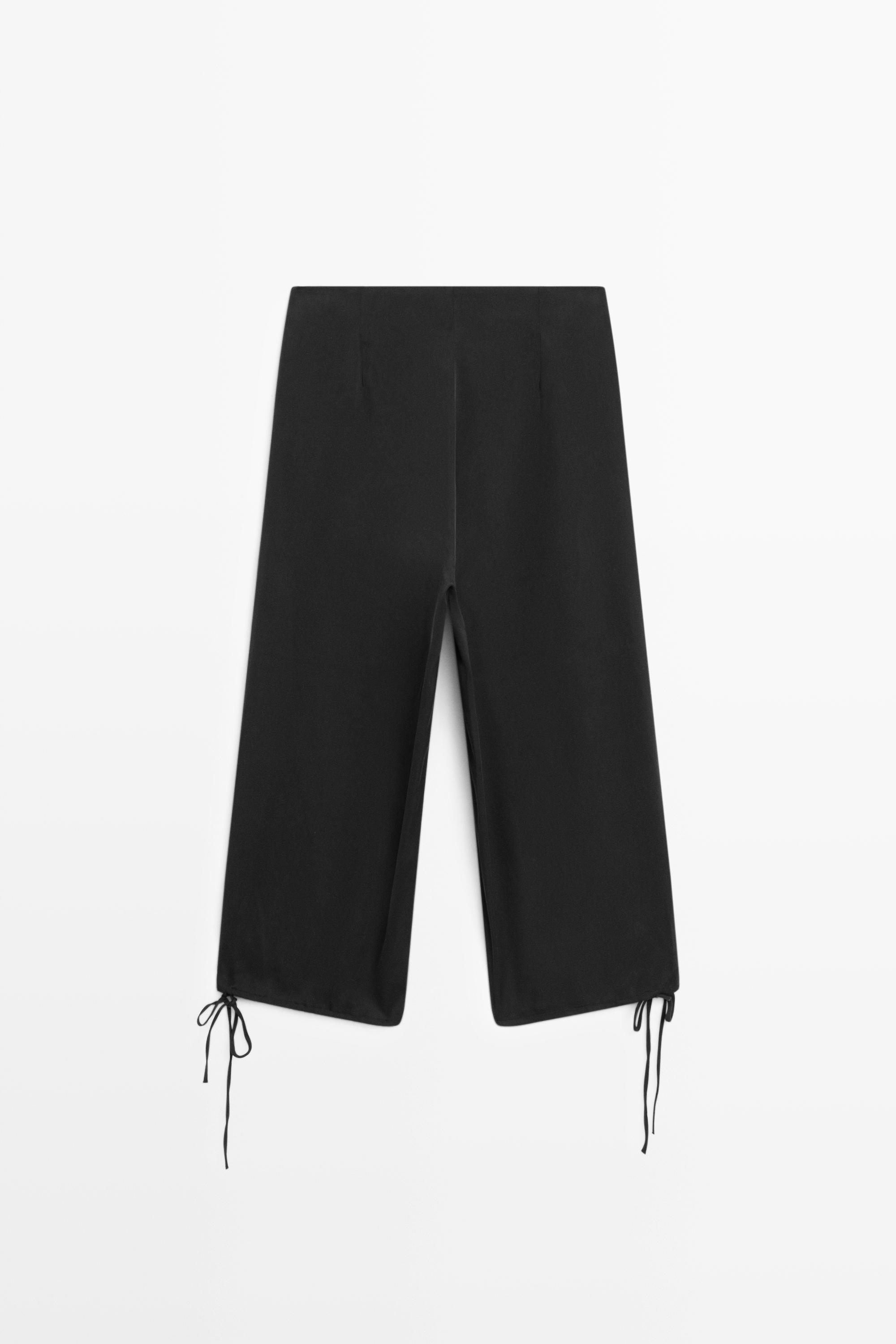 Silk blend tie-hem capri pants