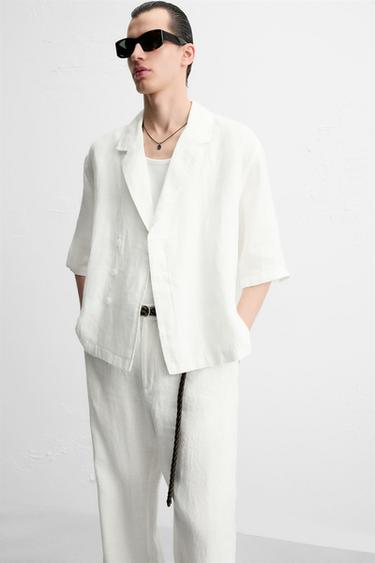 100% LINEN KIMONO SHIRT - White by Zara - Image 4