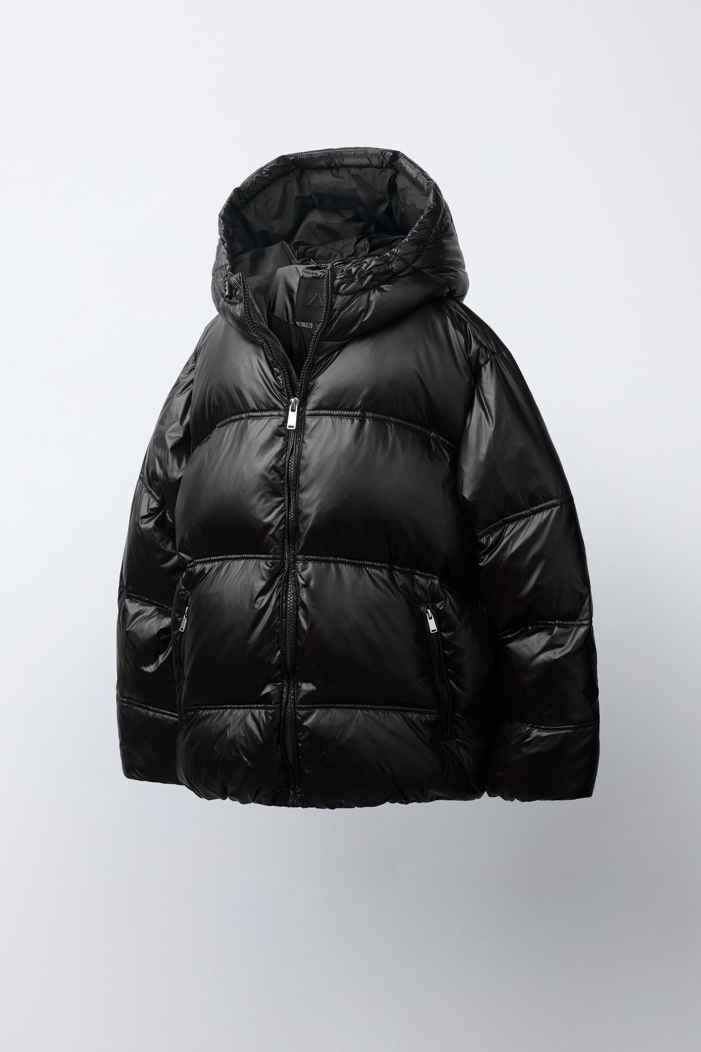 Детская куртка Zara 50/50 Down and Feather Glossy Water-Repellent Puffer, цвет: Чёрный — фото 2