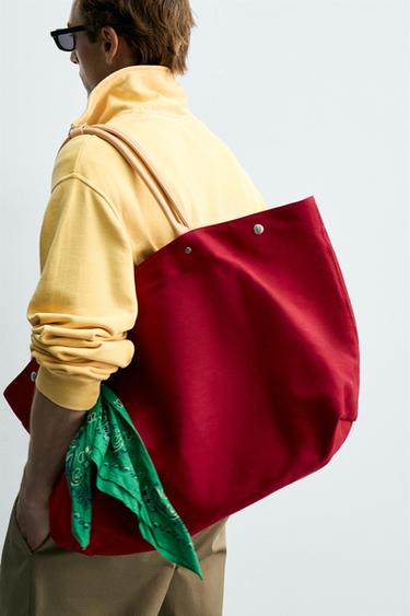 BOLSO SHOPPER DETALLES PIEL AARON LEVINE X ZARA - Rojo de Zara - Imagen 0