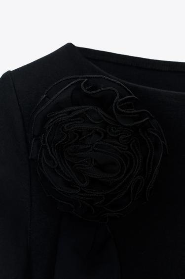 Zara VOLUMINOUS FLOWER T-SHIRT - Black