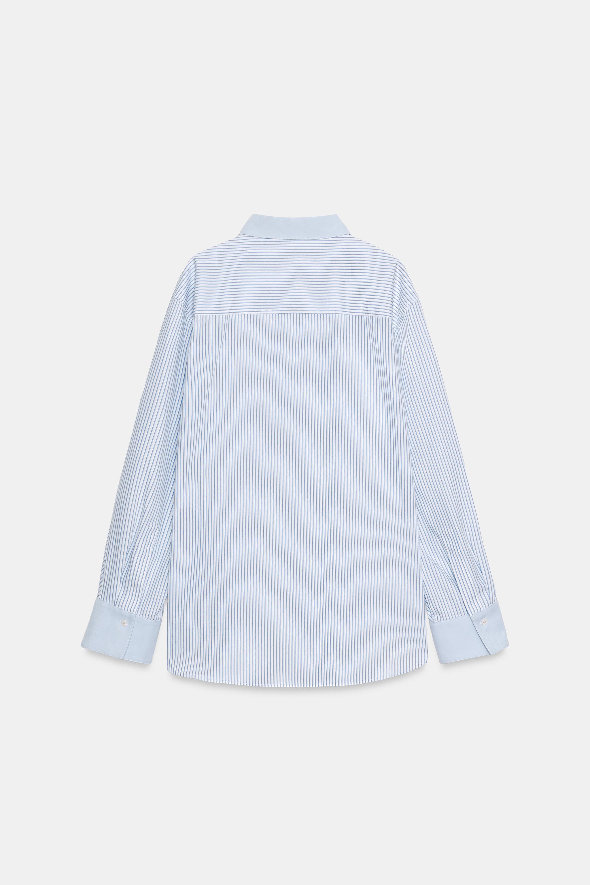 Zara ZW COLLECTION KONTRAST ÇİZGİLİ OXFORD GÖMLEK görsel 5